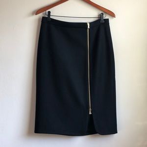 J crew black wool skirt gold front zipper  size 8